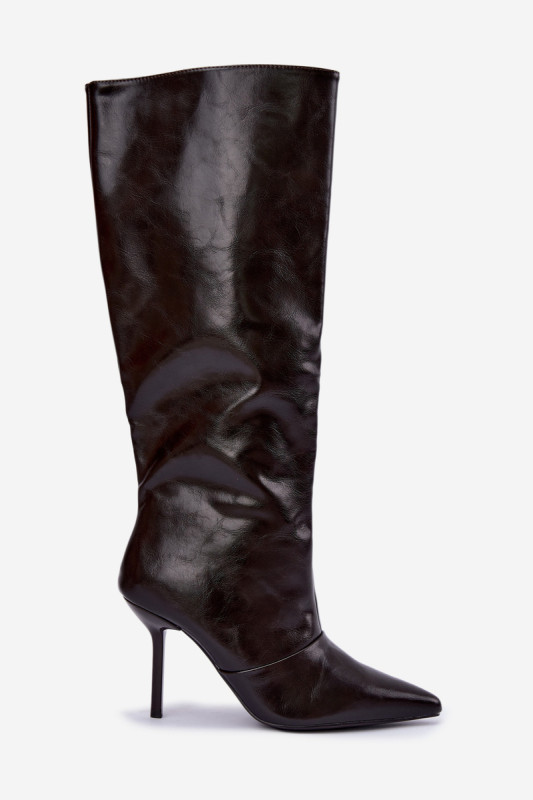 Gefütterte braune Overknee-Stiefel mit Stilettoabsatz