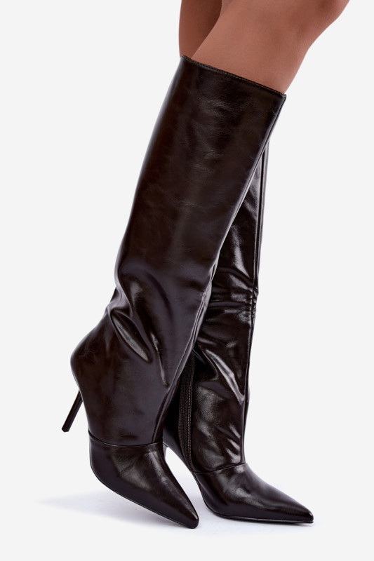 Gefütterte braune Overknee-Stiefel mit Stilettoabsatz