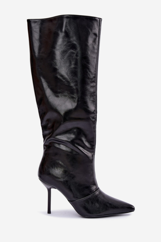 Gefütterte Overknee-Stiefel mit Stilettoabsatz schwarz