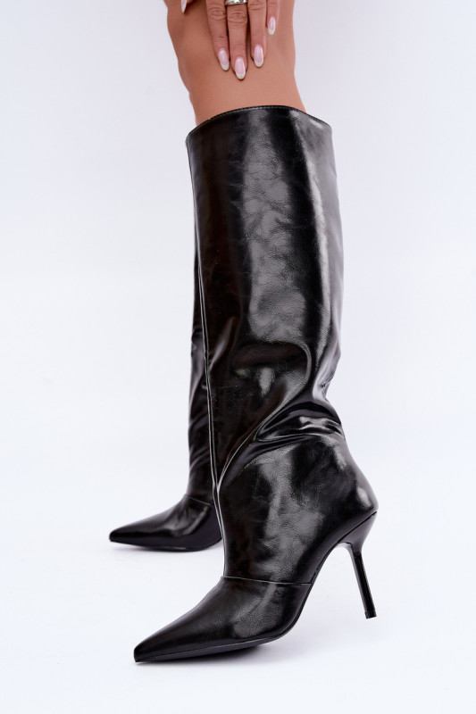 Gefütterte Overknee-Stiefel mit Stilettoabsatz schwarz