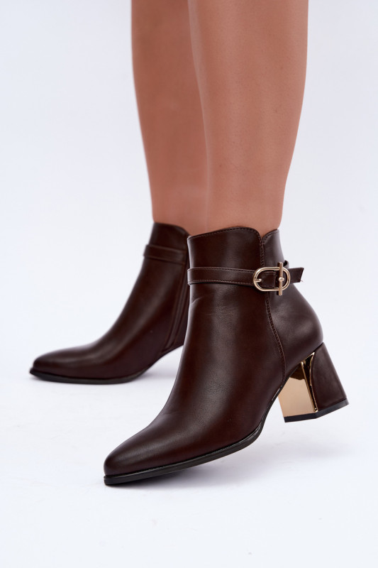 Stiefelette mit Riemen und dekorativer Schnalle, braun, Blockabsatz