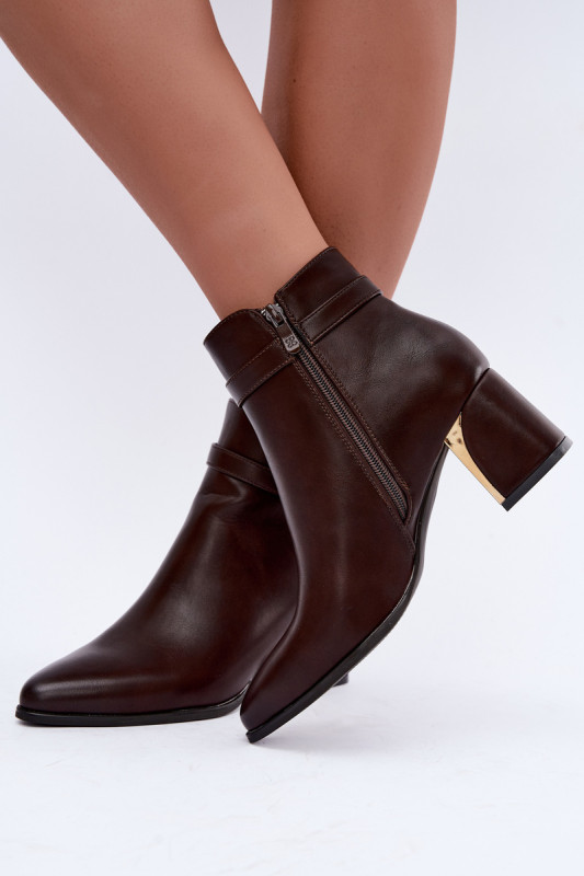 Stiefelette mit Riemen und dekorativer Schnalle, braun, Blockabsatz
