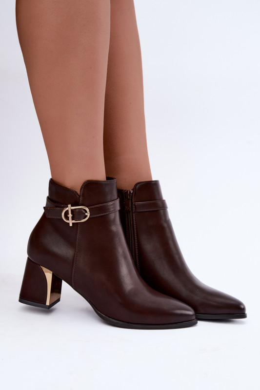 Stiefelette mit Riemen und dekorativer Schnalle, braun, Blockabsatz