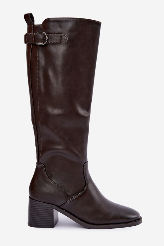 Gefütterte Stiefel mit Blockabsatz und Schnalle, braun