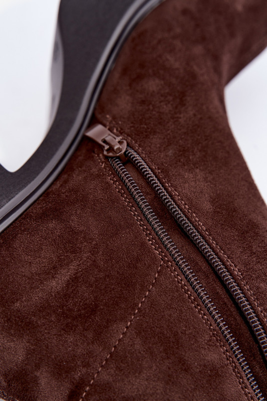 Braune Overknee-Stiefel aus Velourslederimitat mit Plateau und Blockabsatz