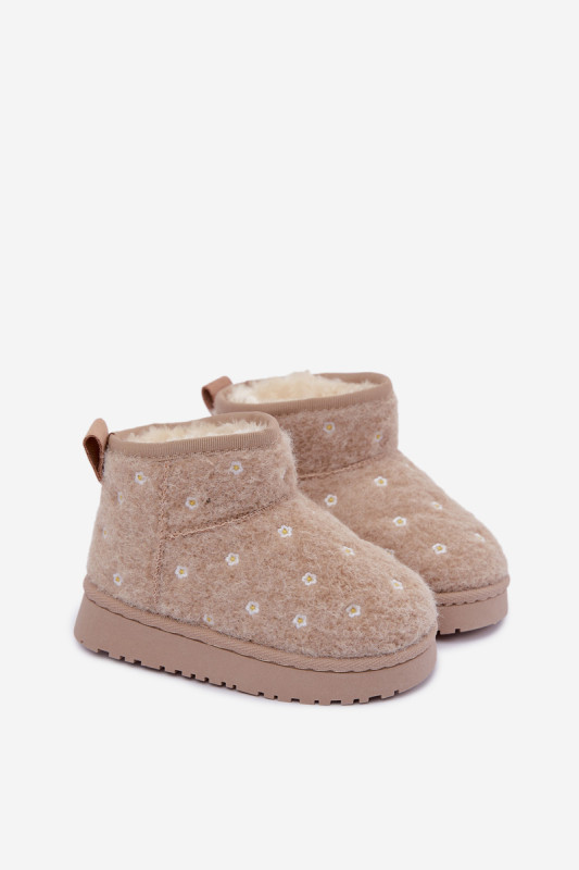 Beige Schneestiefel mit kleinen Blumen und Fell