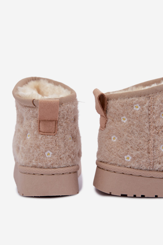 Beige Schneestiefel mit kleinen Blumen und Fell