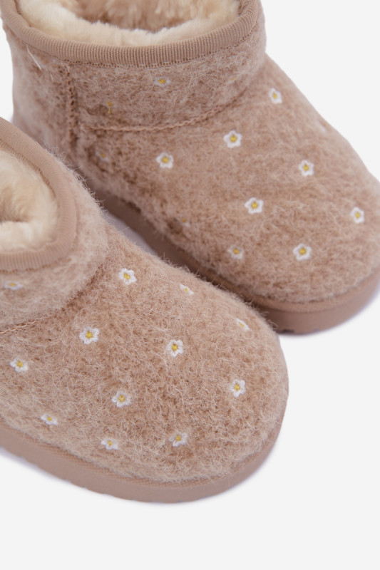 Beige Schneestiefel mit kleinen Blumen und Fell