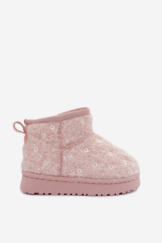 Rosa Schneestiefel mit kleinen Blumen und Fell
