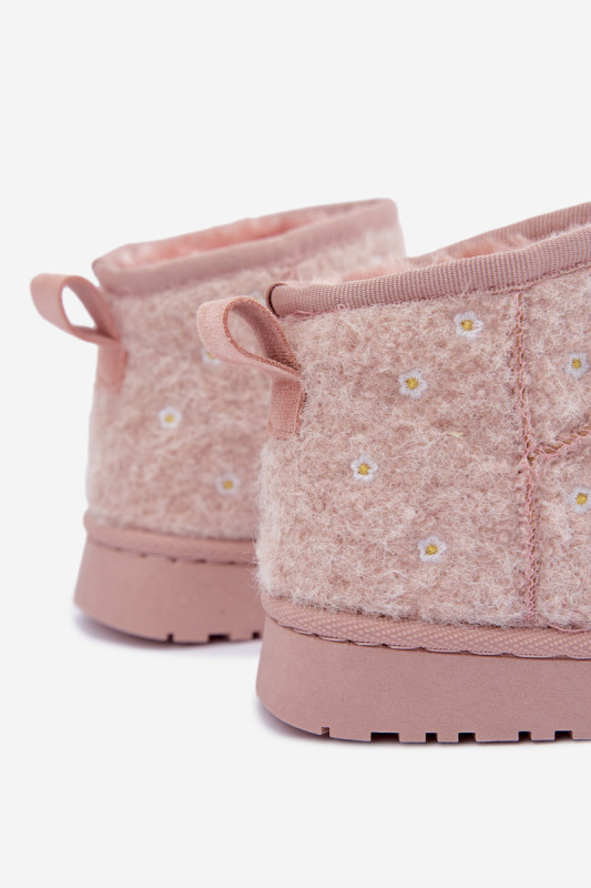 Rosa Schneestiefel mit kleinen Blumen und Fell