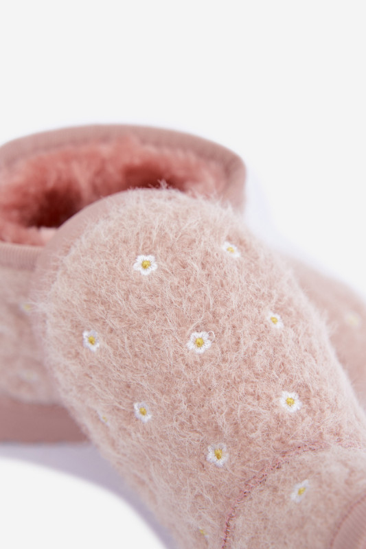 Rosa Schneestiefel mit kleinen Blumen und Fell