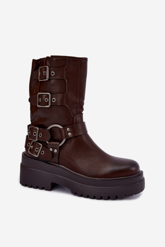 Braune Stiefelette mit Plateau und Schnallen