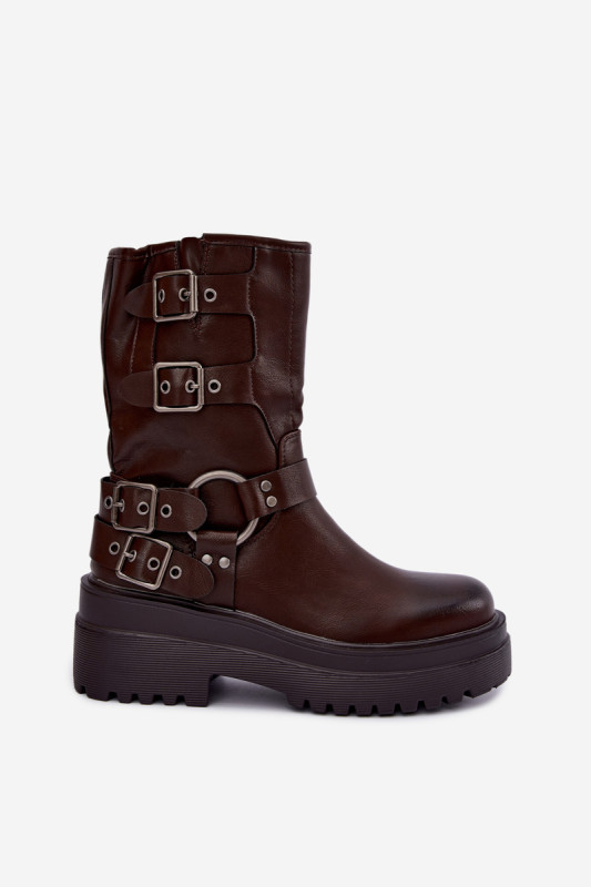 Braune Stiefelette mit Plateau und Schnallen