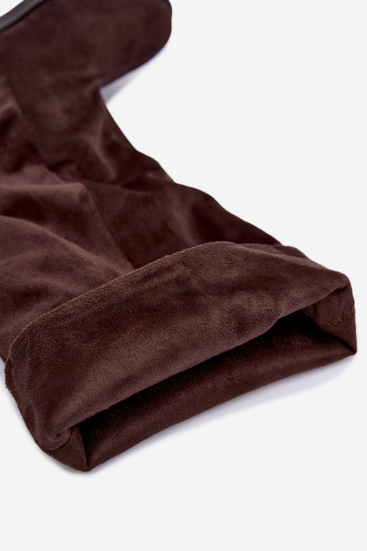 Braune Overknee-Stiefel aus Velourslederimitat mit flachem Absatz