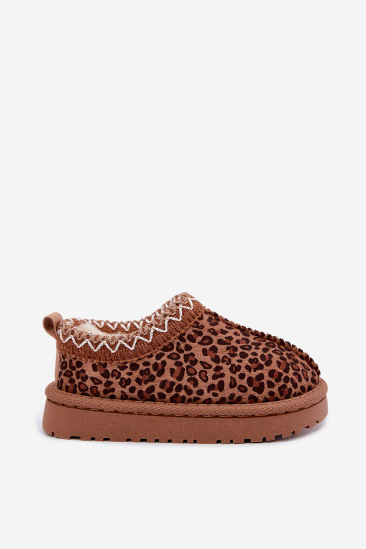 Braune Schneestiefel mit Leopardenstickerei
