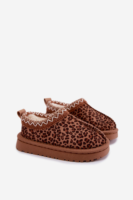 Braune Schneestiefel mit Leopardenstickerei