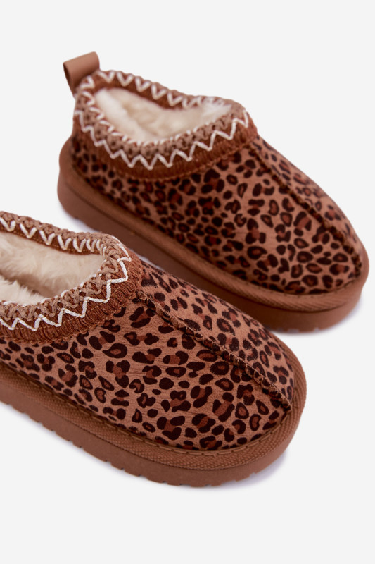 Braune Schneestiefel mit Leopardenstickerei