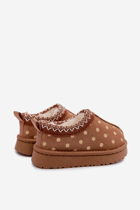 Braune Winterstiefel mit Stickerei und Punkten