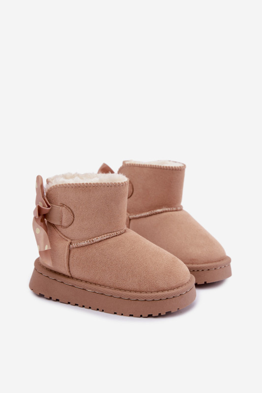 Beige Schneestiefel mit Schleife aus Kunstveloursleder