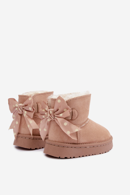 Beige Schneestiefel mit Schleife aus Kunstveloursleder
