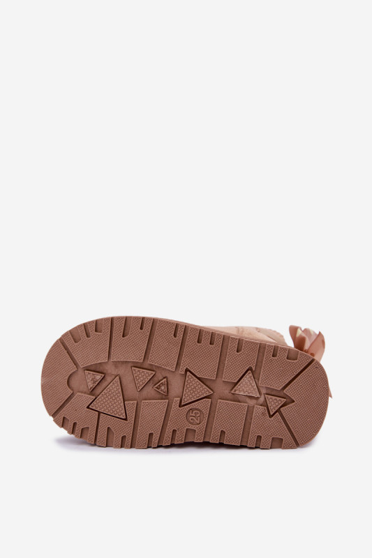Beige Schneestiefel mit Schleife aus Kunstveloursleder