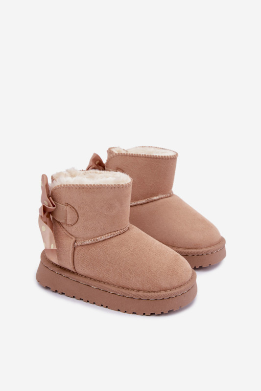 Beige Schneestiefel mit Schleife aus Kunstveloursleder