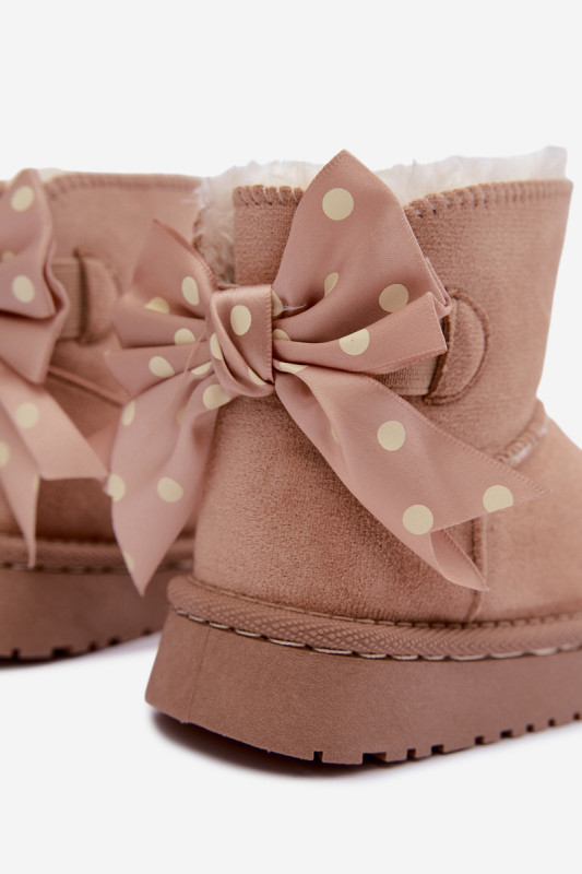 Beige Schneestiefel mit Schleife aus Kunstveloursleder