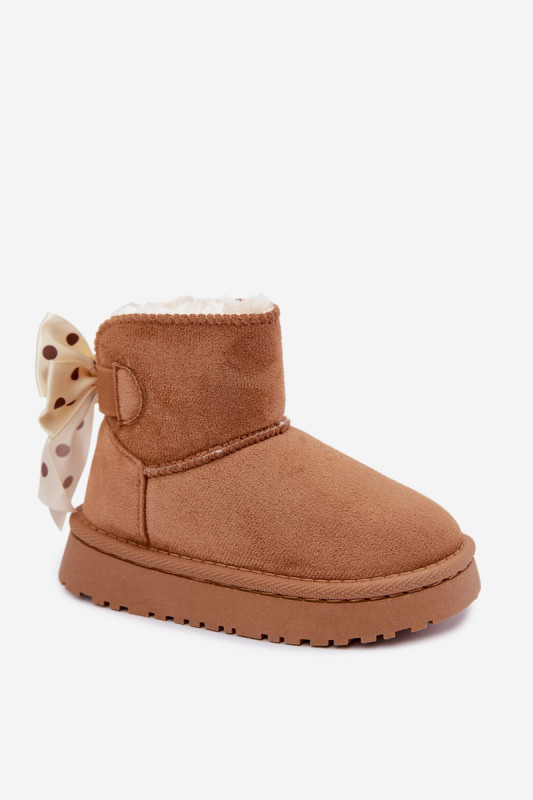 Brauner Schneestiefel mit Schleife aus Kunstveloursleder