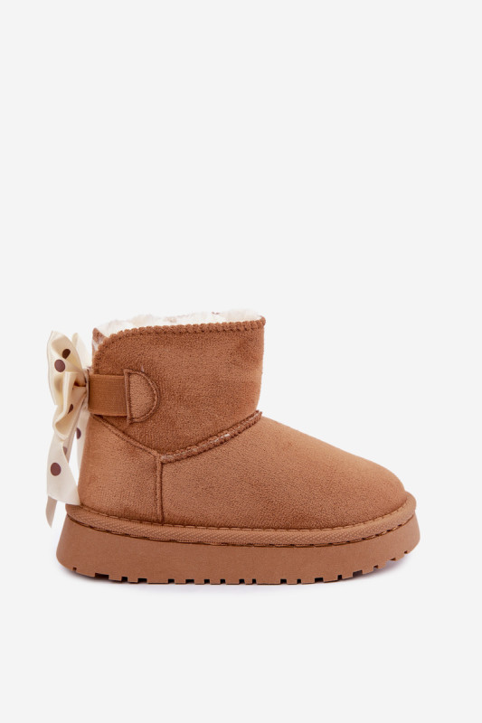 Brauner Schneestiefel mit Schleife aus Kunstveloursleder