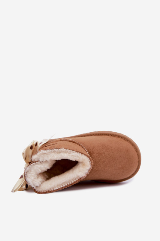 Brauner Schneestiefel mit Schleife aus Kunstveloursleder