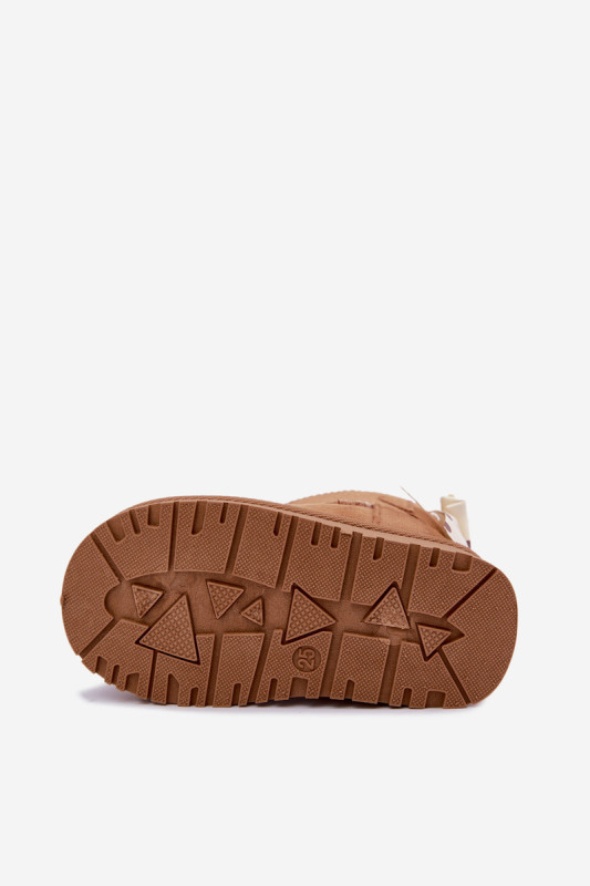 Brauner Schneestiefel mit Schleife aus Kunstveloursleder
