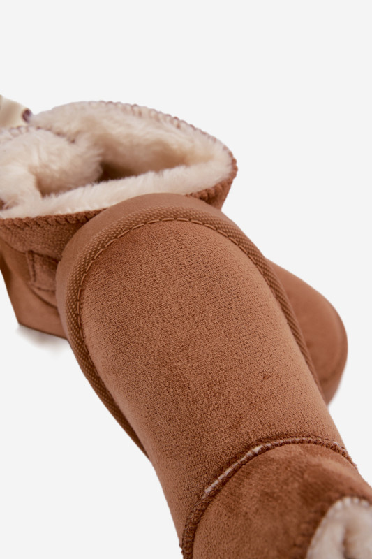 Brauner Schneestiefel mit Schleife aus Kunstveloursleder
