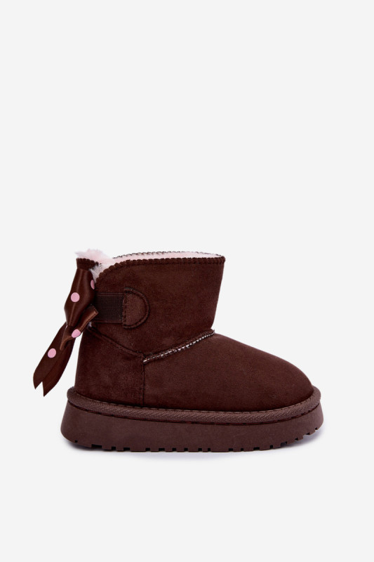 Braune Schneestiefel mit Schleife aus Velourslederimitat