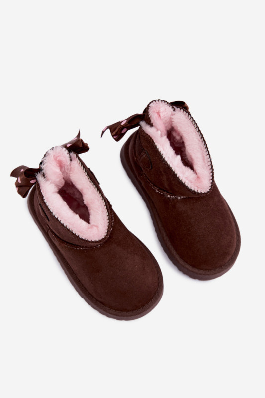 Braune Schneestiefel mit Schleife aus Velourslederimitat