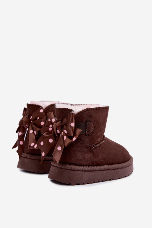 Braune Schneestiefel mit Schleife aus Velourslederimitat