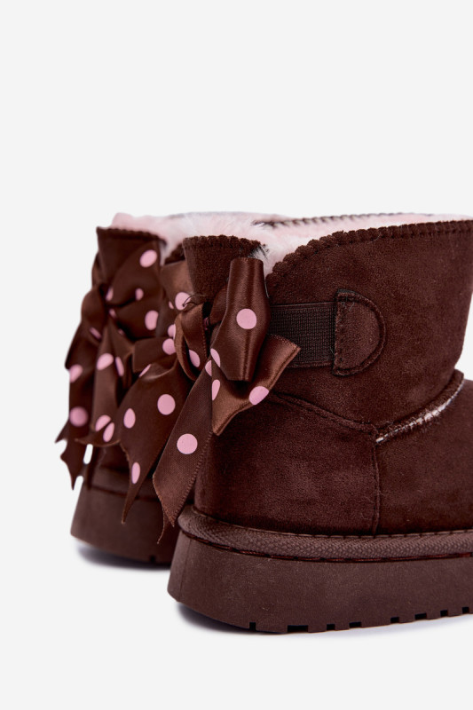 Braune Schneestiefel mit Schleife aus Velourslederimitat