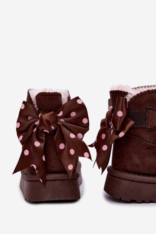 Braune Schneestiefel mit Schleife aus Velourslederimitat