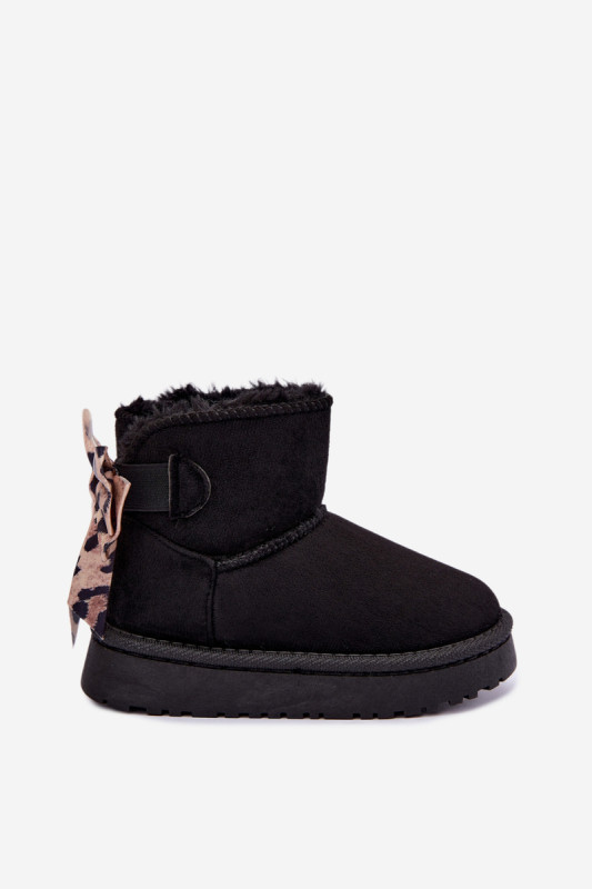Schwarzer Winterstiefel mit Schleife aus Kunstveloursleder