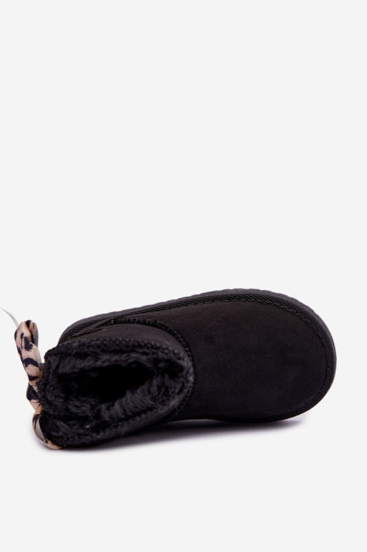 Schwarzer Winterstiefel mit Schleife aus Kunstveloursleder