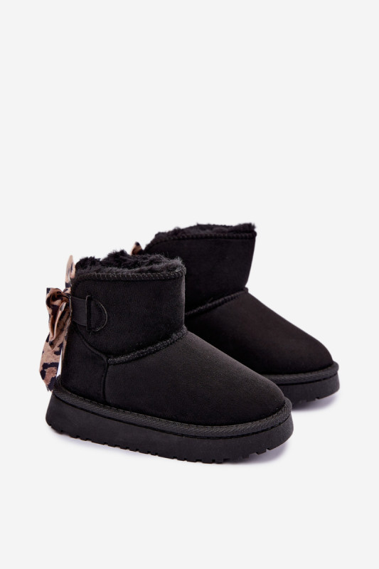 Schwarzer Winterstiefel mit Schleife aus Kunstveloursleder