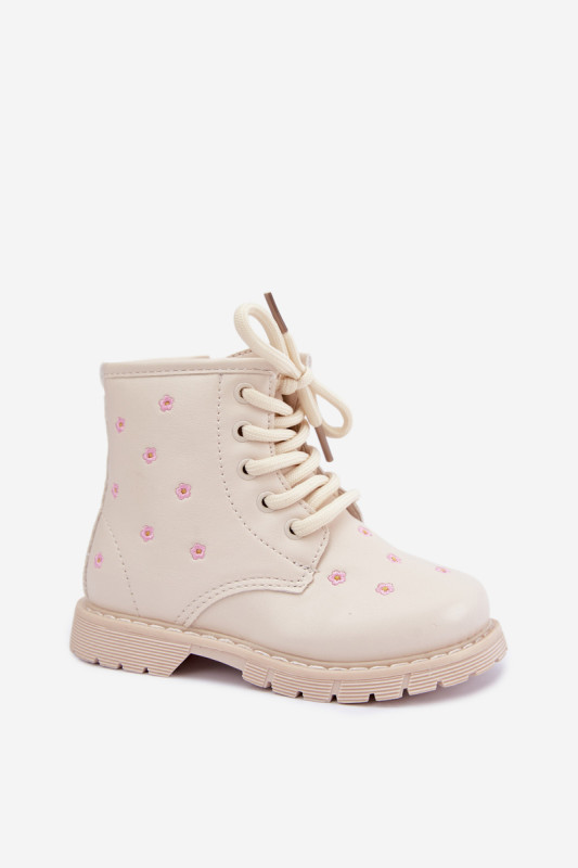 Beige gefütterte Stiefelette mit Blumenmuster