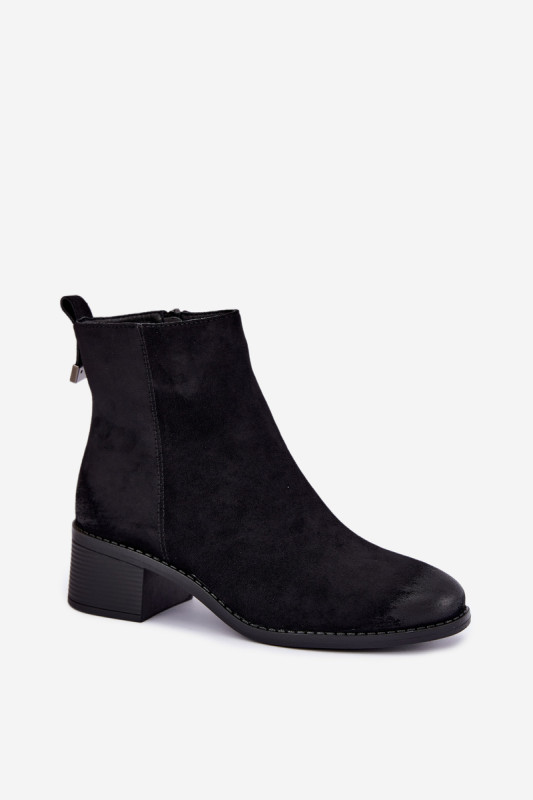 Schwarze Stiefelette mit niedrigem Blockabsatz und Reißverschluss