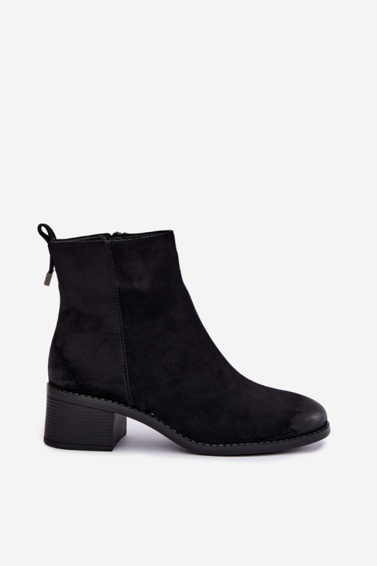 Schwarze Stiefelette mit niedrigem Blockabsatz und Reißverschluss
