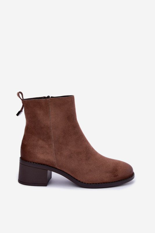 Beige Stiefelette mit niedrigem Blockabsatz, Reißverschluss und warmem Futter