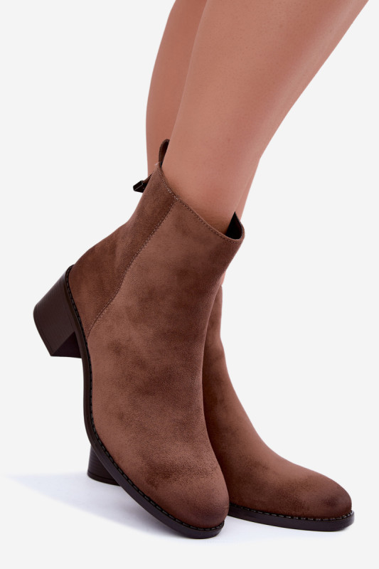Beige Stiefelette mit niedrigem Blockabsatz, Reißverschluss und warmem Futter