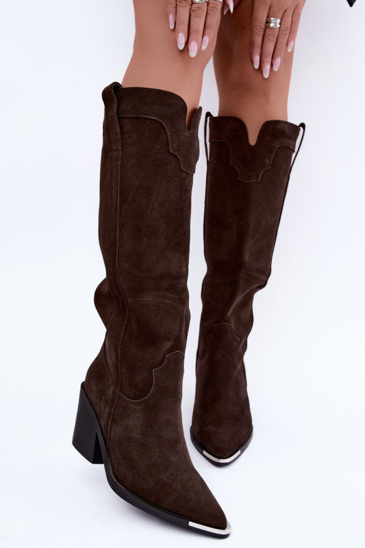 Gefütterte Wildlederstiefel mit Absatz in Braun