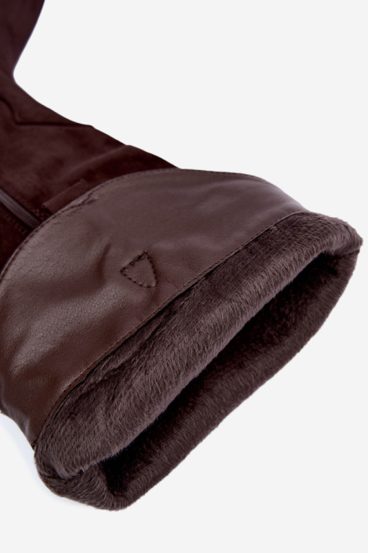 Gefütterte braune Overknee-Stiefel mit Blockabsatz aus Wildlederimitat