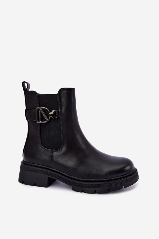 Gefütterte schwarze Stiefelette mit Zierde