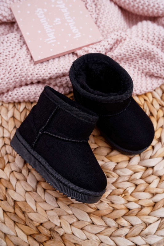 Gefütterte schwarze Schneestiefel aus Wildlederimitat