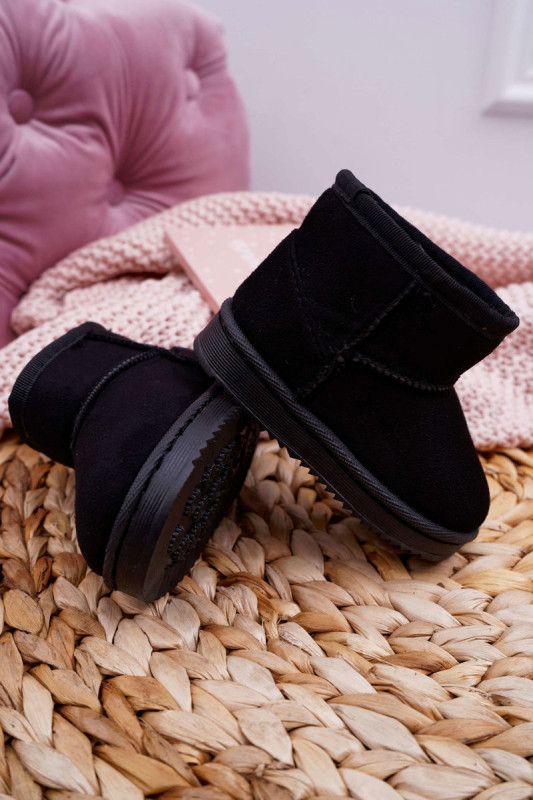 Gefütterte schwarze Schneestiefel aus Wildlederimitat